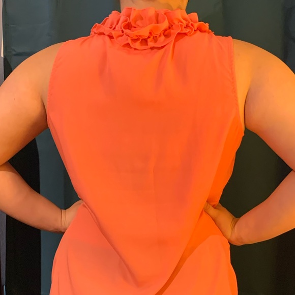 NY & Co. Orange V-neck sleeveless ruffle t… - Picture 2 of 2